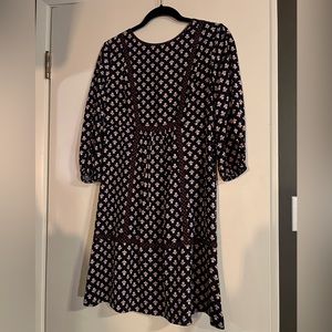 Boden 4p print viscose crepe knee length dress 3/4 sleeve